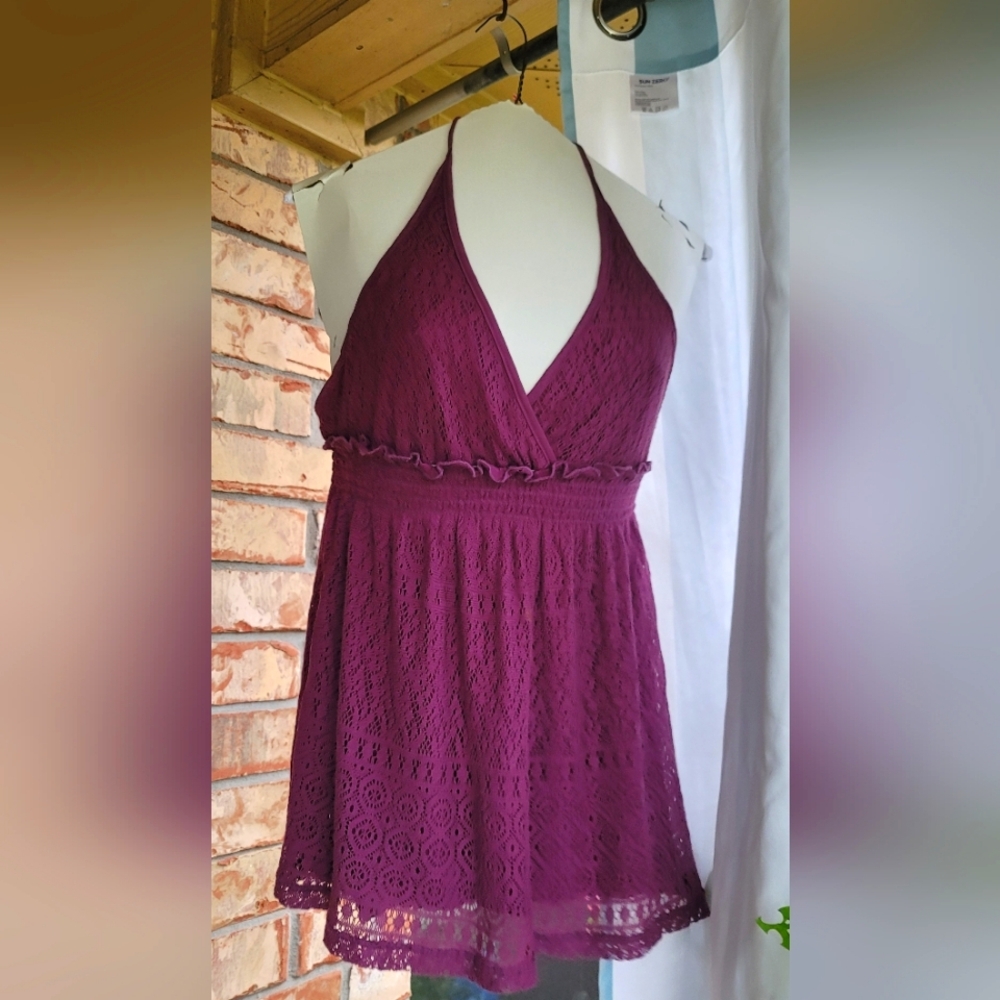 Ella Moss Crochet Halter Top, Plum Purple, Size Medium 💜